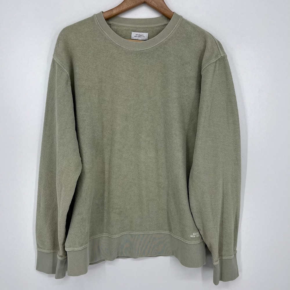 Saturdays New York City Mens Organic Cotton Terry Crewneck Sweatshirt Sage Green